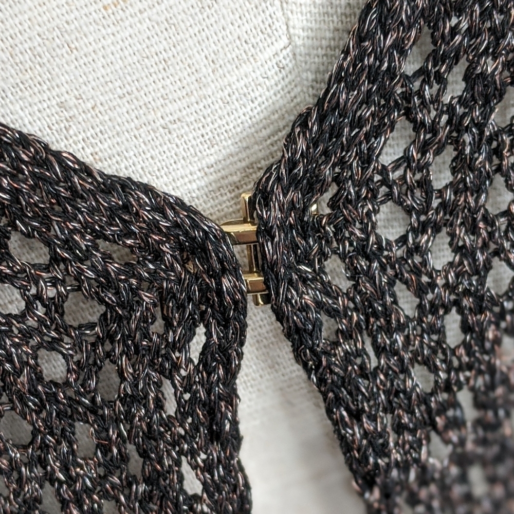Liu Jo Cardigan Open Metallic Knit Fringe Semi Sheer Lightweight Brown L NWT - Picture 6 of 8